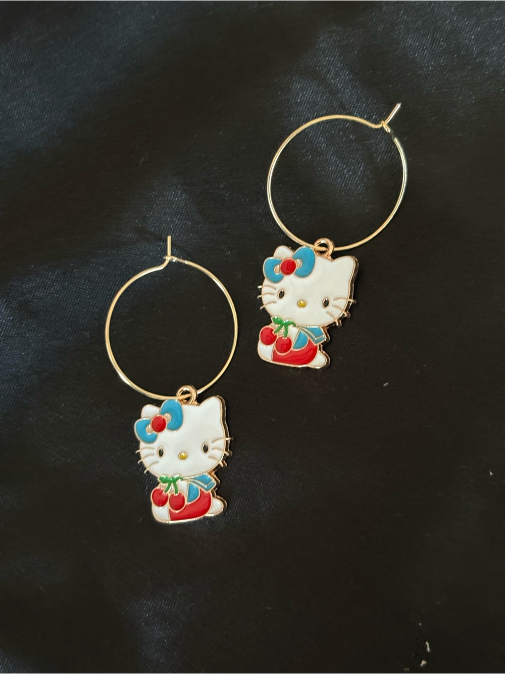 Hello Kitty Cherry Hoop Earrings - White, Blue, Red